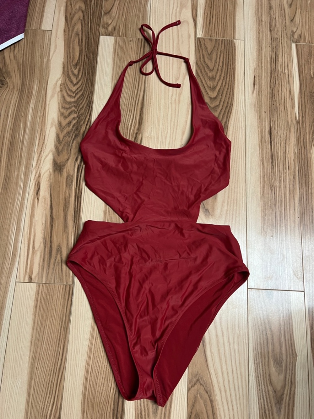 Aerie Red Cut Out One Piece swimsuit, halter tie neck and side cut-outs